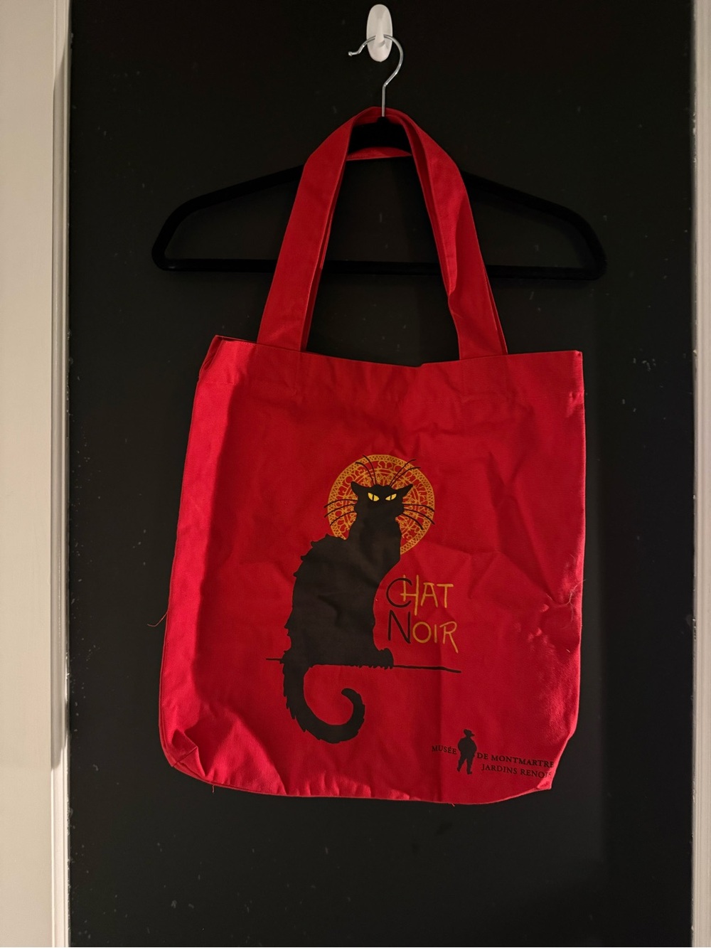 Chat Noir Red Tote Bag with Black Cat Graphic